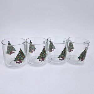 Set of 4 Vintage Luminarc 55 Christmas Tree Glass Mugs France 1988 VGUC
